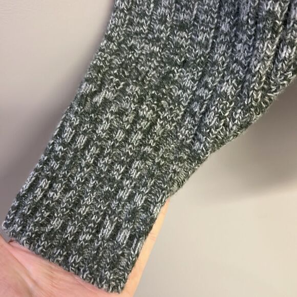 Lambs Wool Blend Heather Green Long Sleeve Cable Knit Cross Cowl Neck Sweater-PL - Picture 6 of 13